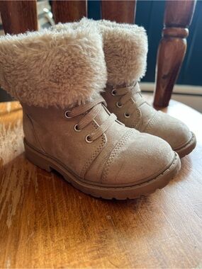 Kids Faux Fur Cuffed Winter Boots - Tan